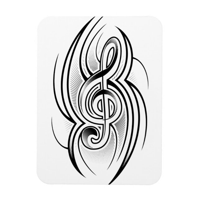 028 SCHWARZ-WEISSER TREBLE CLEF TATTOO VECTOR DESI MAGNET (Vertikal)