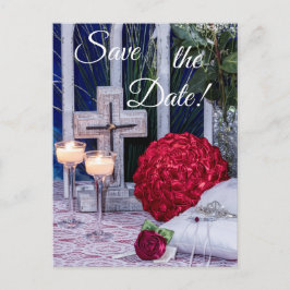 0294-Rotes Bouquet mit Rotem Ring & Kreuz Postkarte