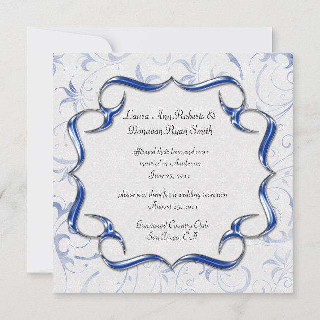 02 Verziert Bright Royal Blue Silver Post Wedding Einladung (Vorderseite)