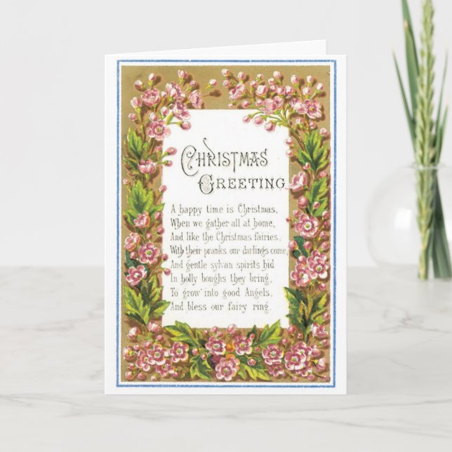 039 Vintages Weihnachtskarten-BlumenBlumen-Gedicht Feiertagskarte (Vorderseite)