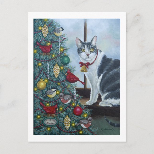0417 Cat & Christmas Tree Postkarte (Vorderseite)