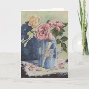 0476 Englische Rose in Blue Pitcher Birthday Card Karte