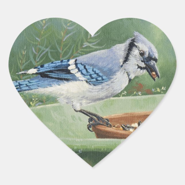0481 Blue Jay am Einspeisestand Herz-Aufkleber (Vorderseite)