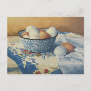 0492 Eier in Blue Enamel Bowl Postkarte