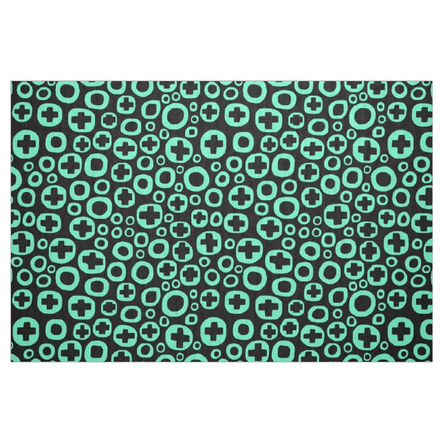 050215 - Türkis auf Schwarz Stoff (Fat Quarter (45,7 x 55,9 cm))