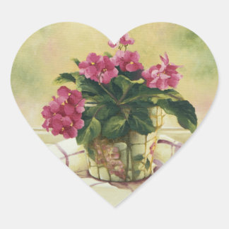 0511 Afrikanische Violetten auf dem Mosaikplaner Herz-Aufkleber