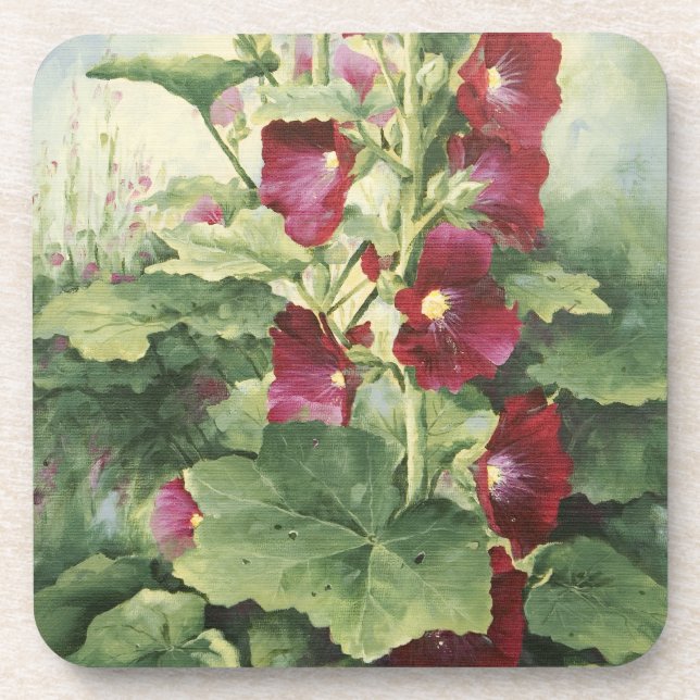 0536 Burgund Hollyhocks Cork Untersetzer (Vorderseite)