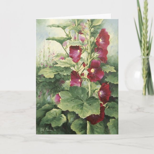 0536 Burgund Hollyhocks Geburtstagskarte Karte (Vorderseite)