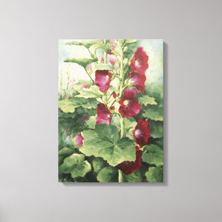 0536 Burgund Hollyhocks Wrapped Canvas Print Leinwanddruck
