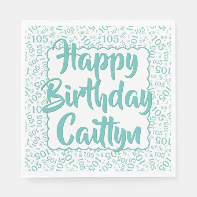 05 Birthday Number Pattern Scallops Aquamarin/weiß Serviette (Vorderseite)