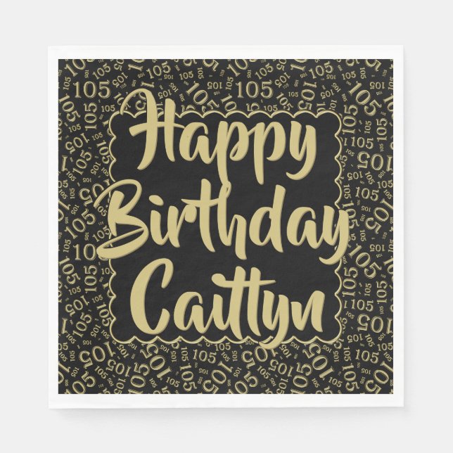 05 Birthday Number Pattern Scallops Gold/Schwarz Serviette (Vorderseite)