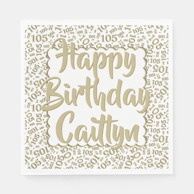 05 Birthday Number Pattern Scallops Gold/Weiß Serviette (Vorderseite)