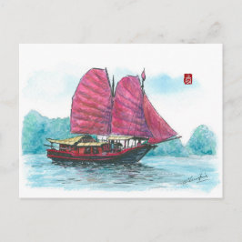 (085) Haylong Bay Junk Sailboat Postkarte