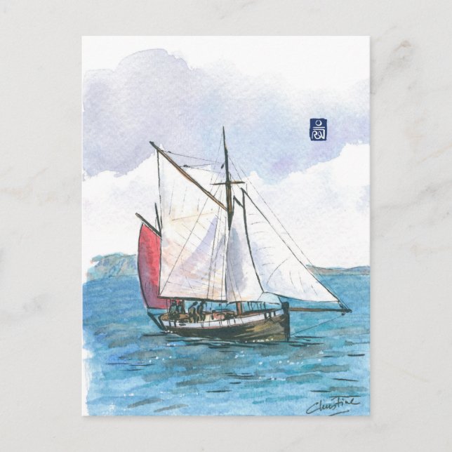 (093) Leenan Head Sailboat Postkarte (Vorderseite)