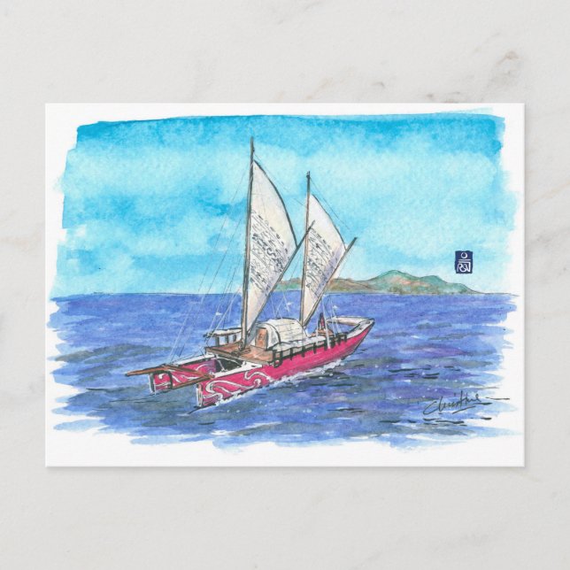 (095) Traditionelles Waka Sailboat Postkarte (Vorderseite)