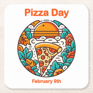 09.02. Pizza Day Rechteckiger Pappuntersetzer