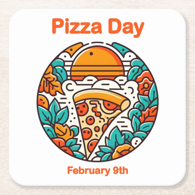 09.02. Pizza Day Rechteckiger Pappuntersetzer (Vorderseite)