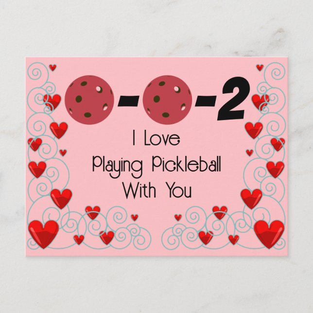 0-0-2 I Liebe Pickleball mit Valentine Postkarte (Vorderseite)