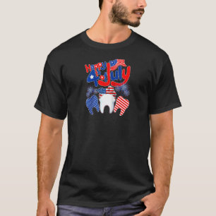 0 Frohes 4. Juli Zahn Zahnarzt US Amerikanische Fl T-Shirt