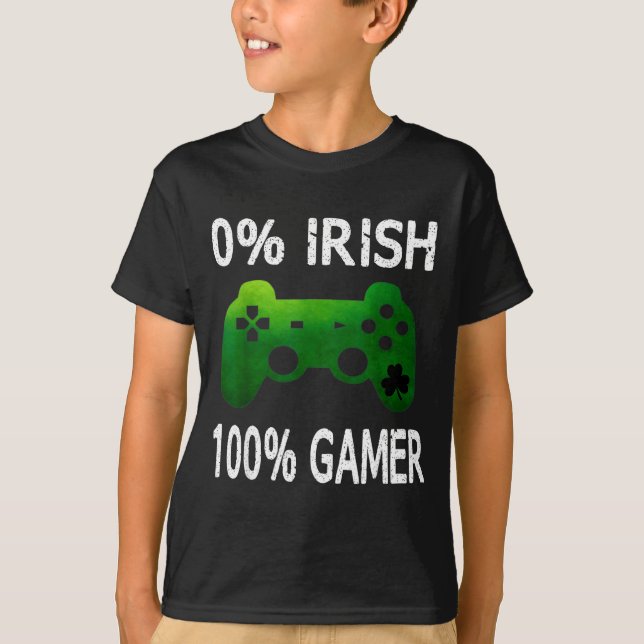 0% Irish 100% Gamer Funny St Patricks Day Video Ga T-Shirt (Vorderseite)