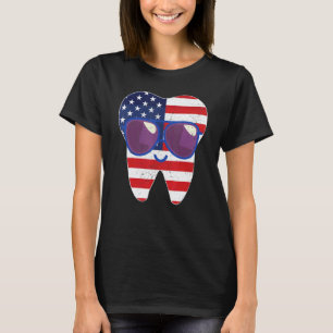 0 Retro Zähne US-Flagge Brille 4. Juli Zahnarzt T-Shirt