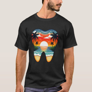0 Vintage Zahnarzt Zahn Sonnenuntergang Palmen Zah T-Shirt