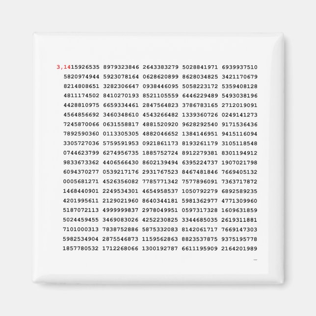 1000 erste Ziffern i-Nummer | Mathematisches Symbo Magnet (Vorne)