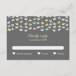 1000 Hanging Origami Paper Cranes Wedding (grau) RSVP Karte
