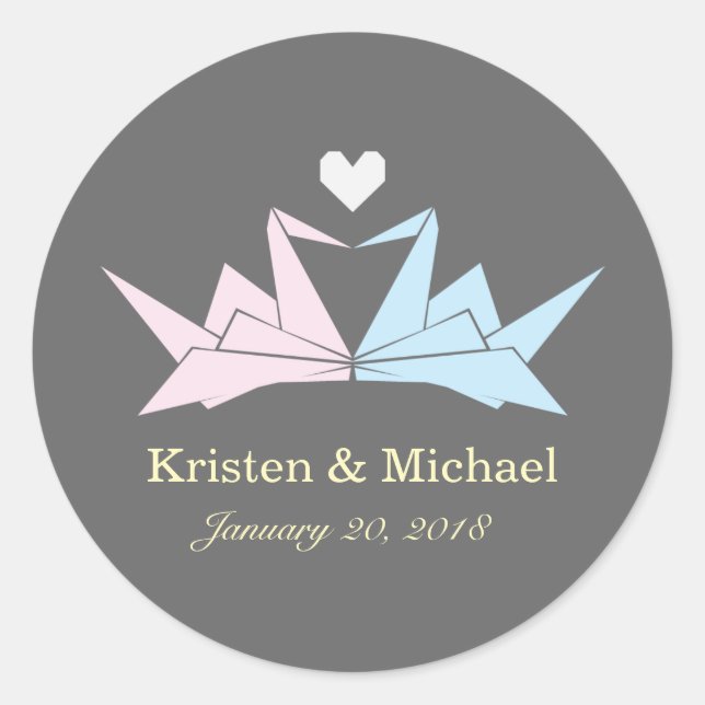 1000 Hanging Origami Paper Cranes Wedding (grau) Runder Aufkleber (Vorderseite)