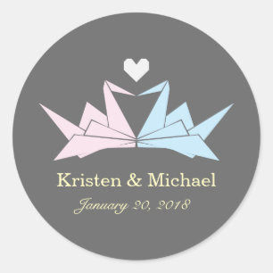1000 Hanging Origami Paper Cranes Wedding (grau) Runder Aufkleber