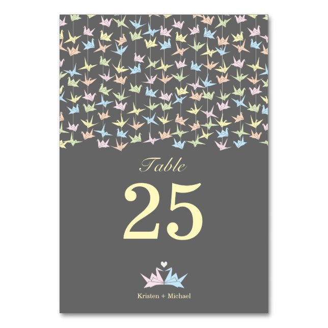 1000 Hanging Origami Paper Cranes Wedding (grau) Tischnummer (Vorderseite)