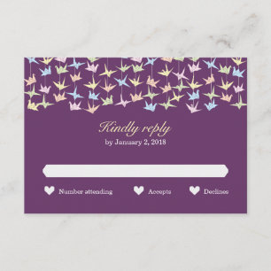 1000 Hanging Origami Paper Cranes Wedding (Lila) RSVP Karte