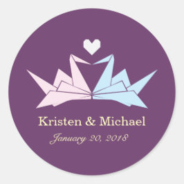 1000 Hanging Origami Paper Cranes Wedding (Lila) Runder Aufkleber