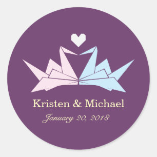 1000 Hanging Origami Paper Cranes Wedding (Lila) Runder Aufkleber