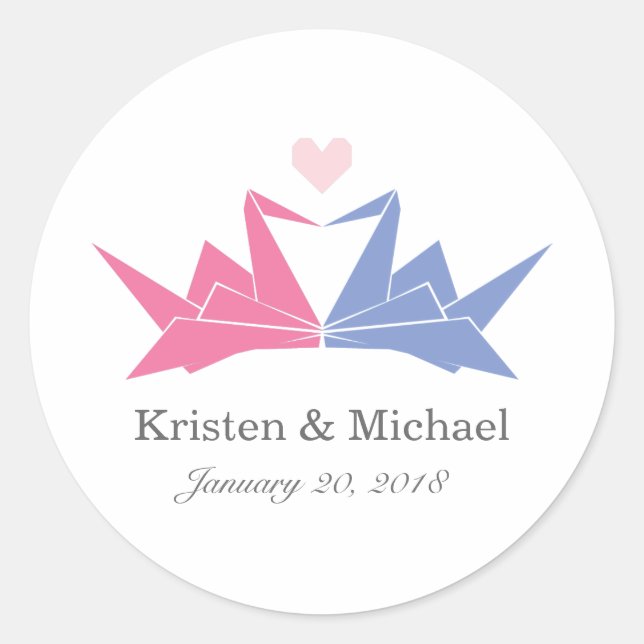 1000 Hanging Origami Paper Cranes Wedding Runder Aufkleber (Vorderseite)