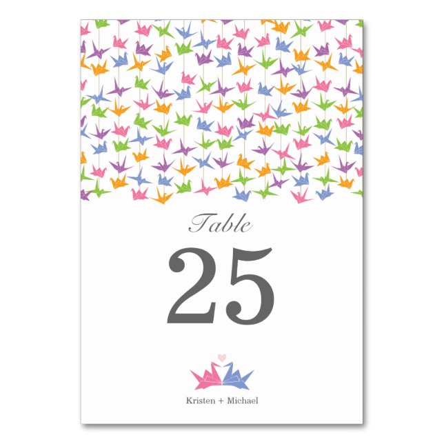 1000 Hanging Origami Paper Cranes Wedding Tischnummer (Vorderseite)