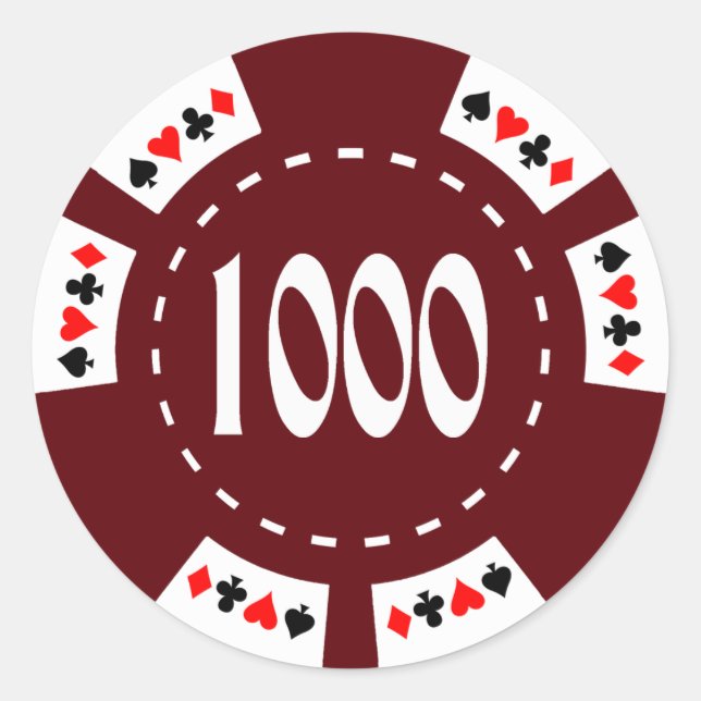 $1000. Pokerchip Runder Aufkleber (Vorderseite)