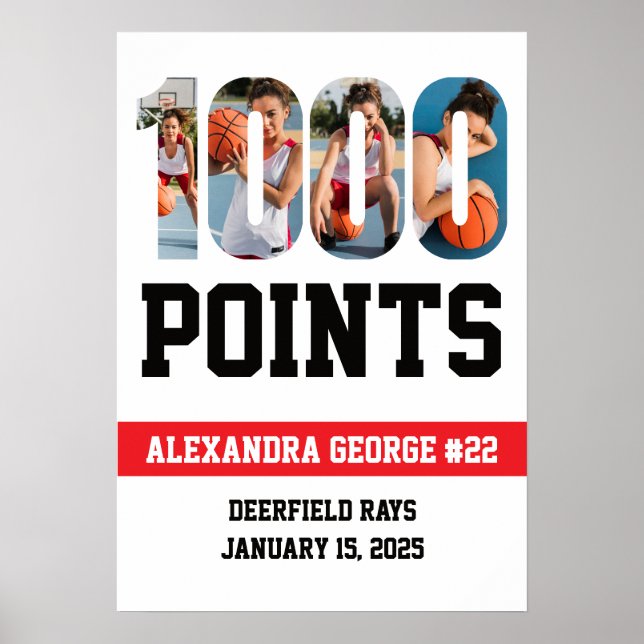 1000 Punkte Basketball Weiß Poster (Vorne)