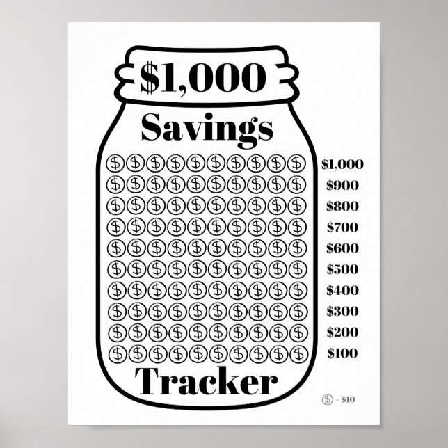 1000 $ Spar Tracker Mason Jar Budget Goal Sheet Poster (Vorne)