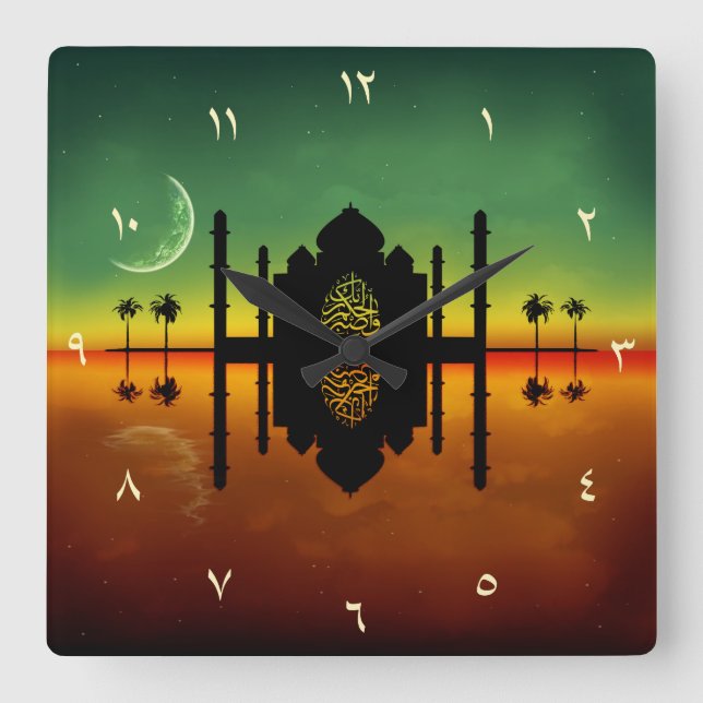 1001 Orientalische Nachtreflexion Quadratische Wanduhr (Vorderseite)