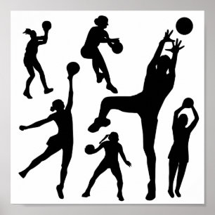 10097-netball-Silhouette-Vektor SPORTS NET BALL PE Poster