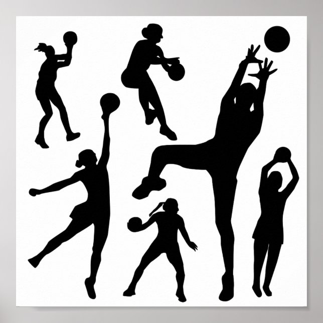 10097-netball-Silhouette-Vektor SPORTS NET BALL PE Poster (Vorne)