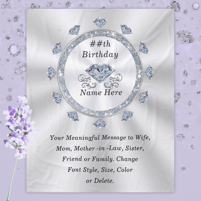 100., 75., 70., 60. Geburtstag Gegenwart für Ehefr Fleecedecke (Diamond Birthday Blanket. 60th Birthday Gift Ideas, 75th Birthday Gifts, 100th birthday present. )