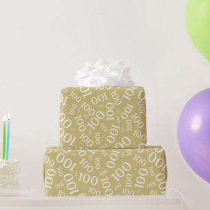 100. aber Gold/Weiß Random Number Pattern Mittel Geschenkpapier