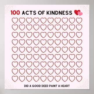 100 AKTE KINDNESS, GUTE Taten, AUFGABE FÜR EIN KIN Poster