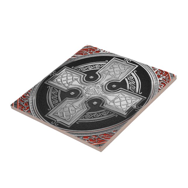 [100] Altes keltisches Heiliges Silberknotenkreuz Fliese (Seite)