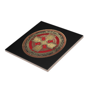[100] Altes keltisches Sacred Gold Knot Cross Fliese
