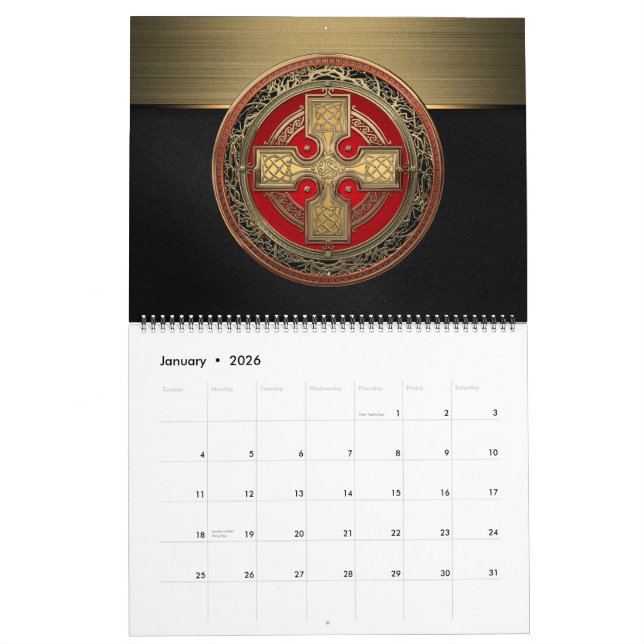 [100] Altes keltisches Sacred Gold Knot Cross Kalender (Jan 2026)