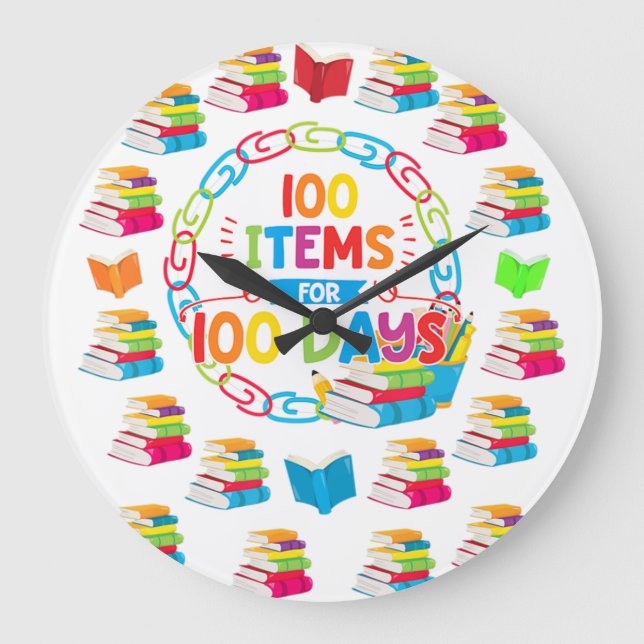 100 Artikel für 100 Tage 100. Schultag Shirt T Große Wanduhr (Vorderseite)