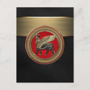 [100] Assyrian Winged Bull: Gold und Black Lamassu Postkarte